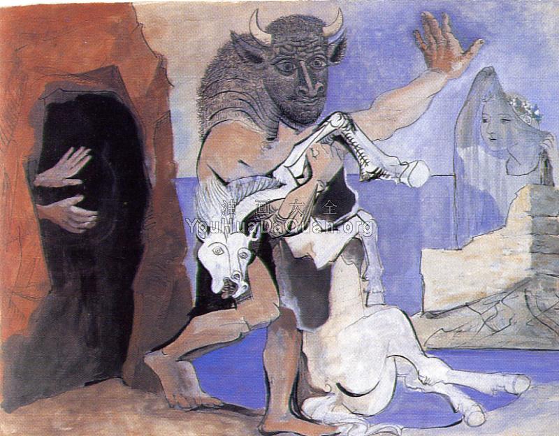 牛头人身怪物和死在山洞前的马 - 巴勃罗·毕加索